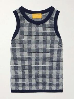 Guest In Residance Gingham Silk And Linen-Blend Tank Sz XS